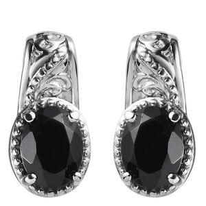 Thai Black Spinel Solitaire Stud Earrings in Stainless Steel. 3.15 ctw